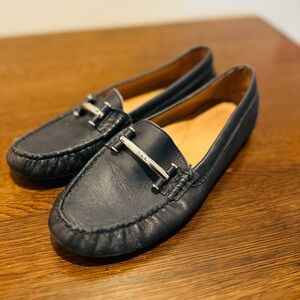 Lauren Ralph Lauren Navy Leather Lined Loafers with Silver Accent Women 8.5